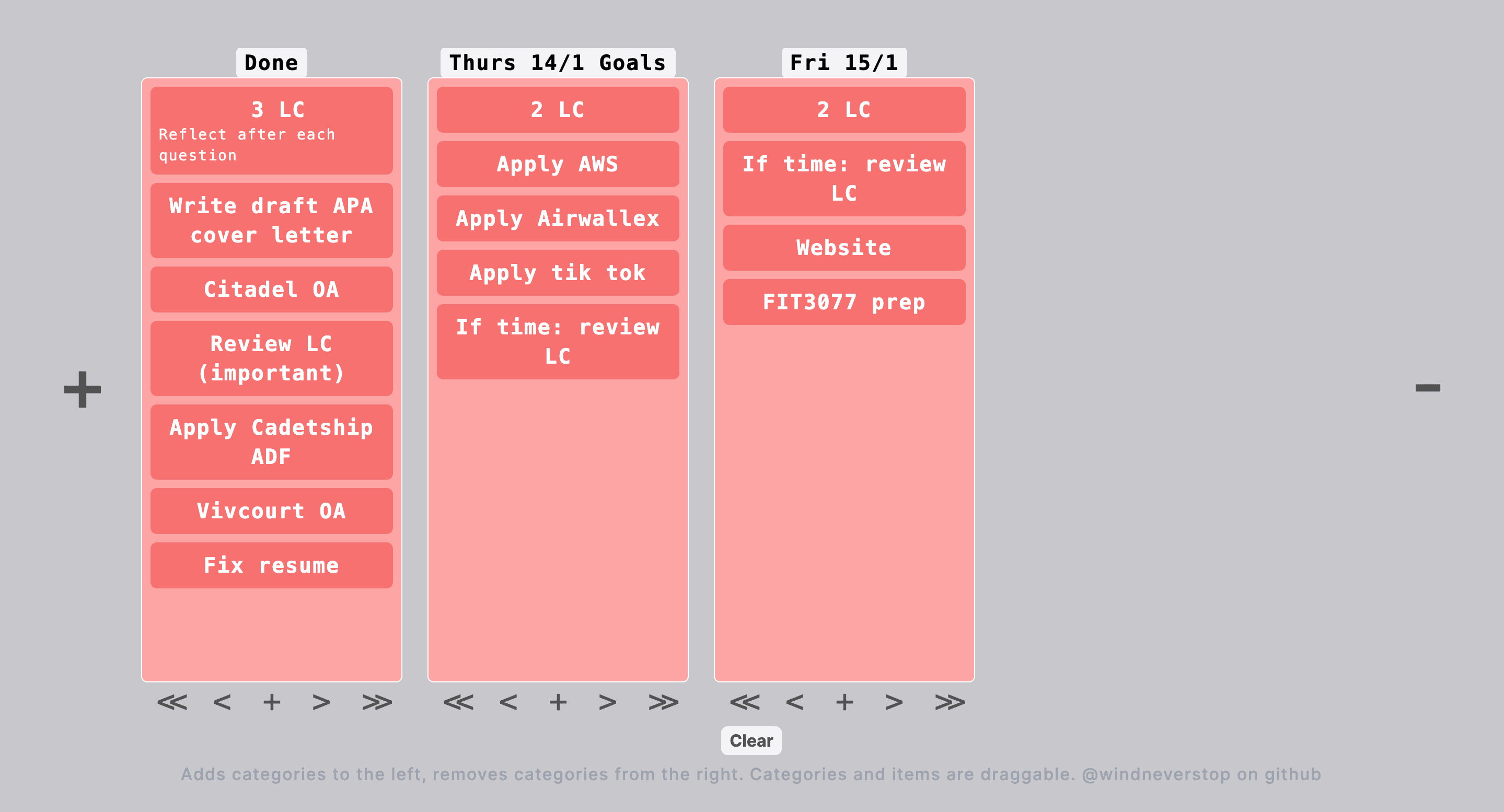 Screenshot of simplistic kanban board